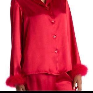 Feather Satin Red ❤️ Pajamas Set New - Never Worn